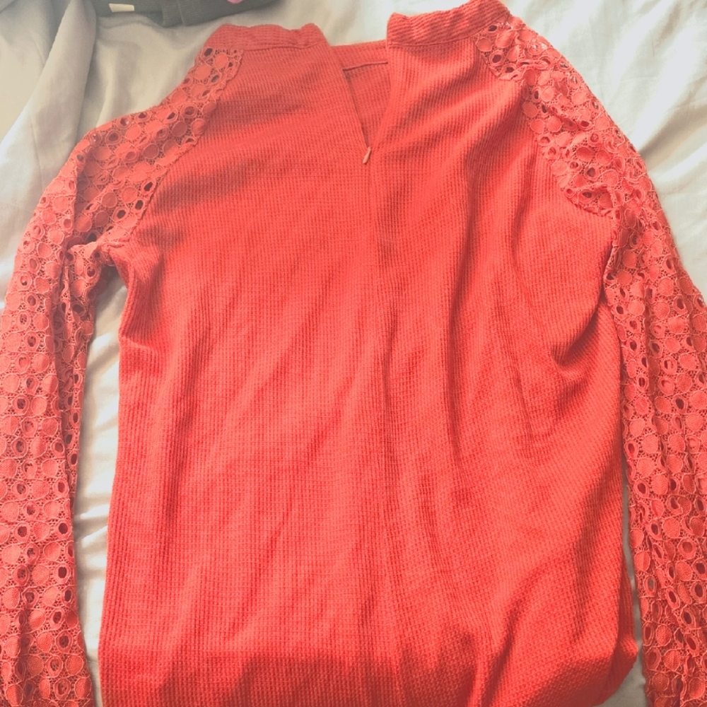 Women's Coral Lace Sleeve Sweater